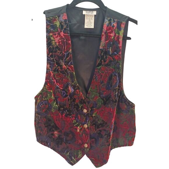 Vintage 90s Sostanza Floral Velvet Vest Size Small Whimsigoth Dark Romantic - Picture 1 of 8